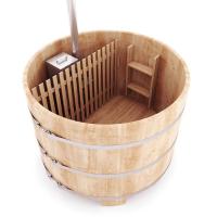 Круглая японская баня фурако со встроенной дровяной печью